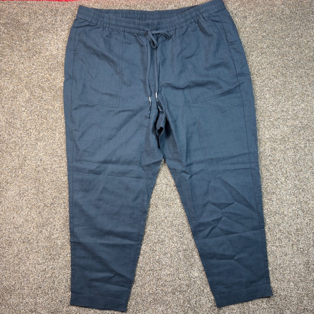 J.Crew Re-Imagined Linen Lyocell Pull On Pants XXL Blue Drawstring BF487 NEW
